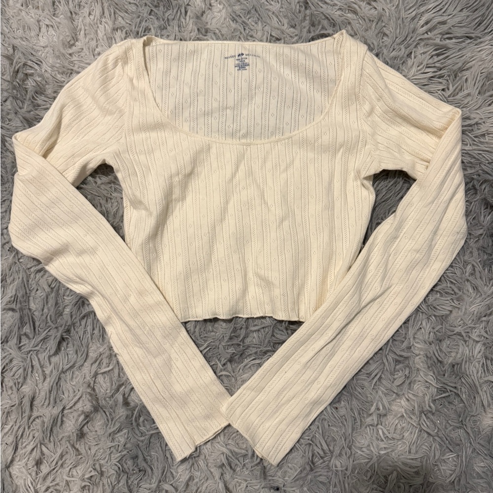 Brandy Melville cropped eyelet long sleeve top